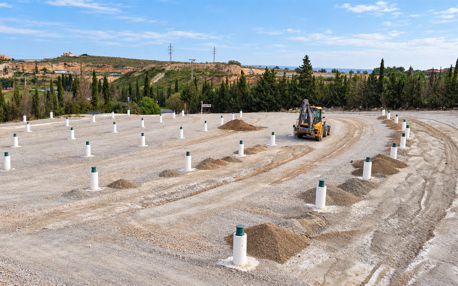 Distribución de áridos y acondicionamiento del terreno en el autocine